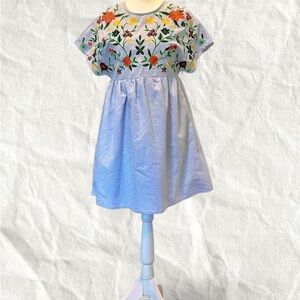 Light Blue Floral Embroidered Babydoll Mini Dress With Pockets Women’s Size S